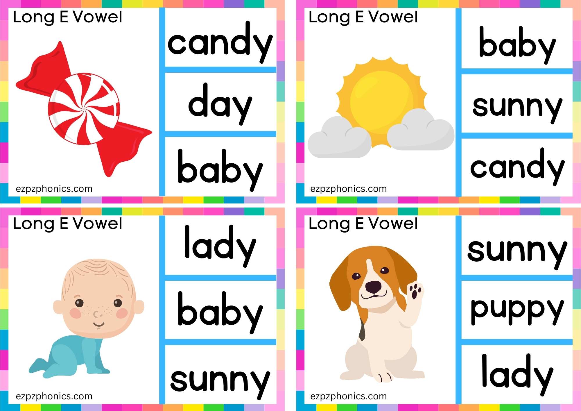 y words Look at the image and clip the correct word Long e vowel Clip cards 1